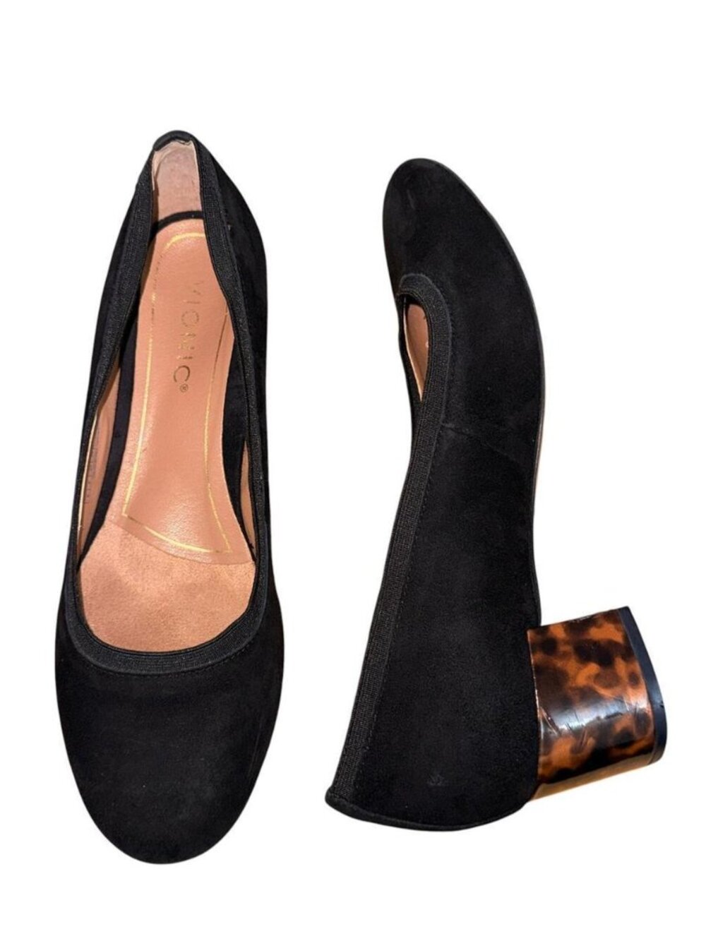 Vionic Natalie Tortoise Pumps Womens 6.5 Black Suede Comfort Heels Shoes